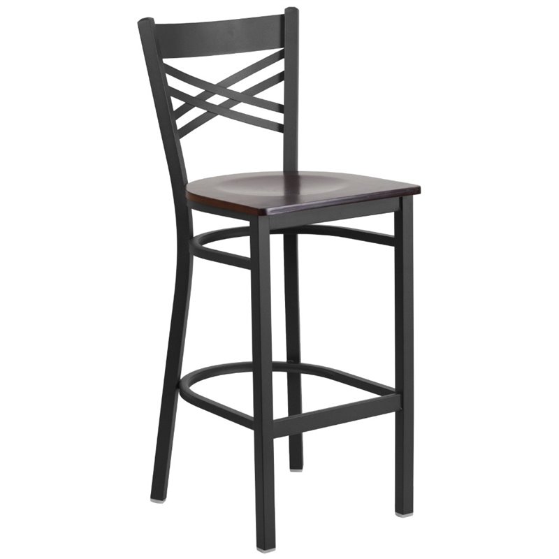 Home Square Metal Bar Stool in Black & Walnut Finish - Set of 2