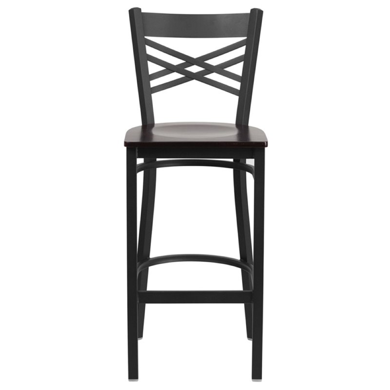 Home Square Metal Bar Stool in Black & Walnut Finish - Set of 2