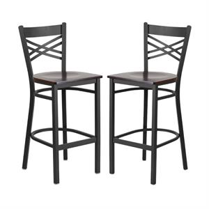 Home Square Metal Bar Stool in Black & Walnut Finish - Set of 2