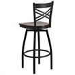 Home Square Metal Restaurant Swivel Bar Stool in Black and Walnut - Set of 2