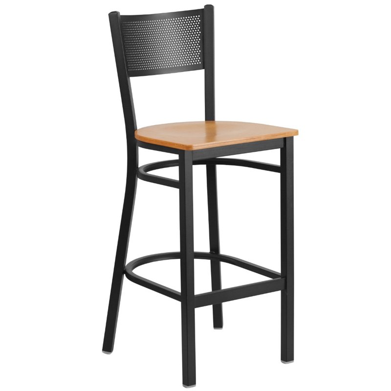 Home Square Metal Grid Back Bar Stool in Black & Natural - Set of 2