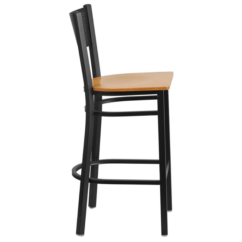Home Square Metal Grid Back Bar Stool in Black & Natural - Set of 2