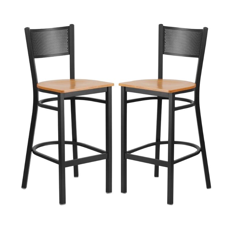 Home Square Metal Grid Back Bar Stool in Black & Natural - Set of 2