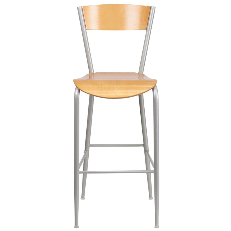 Home Square Metal Restaurant Bar Stool in Natural and Silver - Set of 2