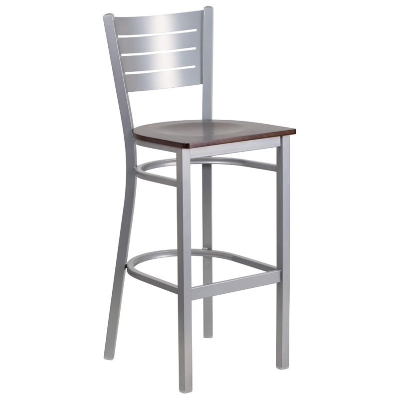 Home Square Bar Stool in Walnut and Silver Finish - Set of 2