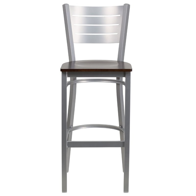 Home Square Bar Stool in Walnut and Silver Finish - Set of 2