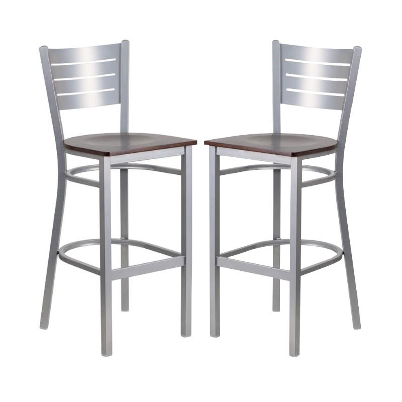 Home Square Bar Stool in Walnut and Silver Finish - Set of 2