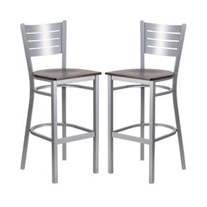 Home Square Bar Stool in Walnut and Silver Finish - Set of 2