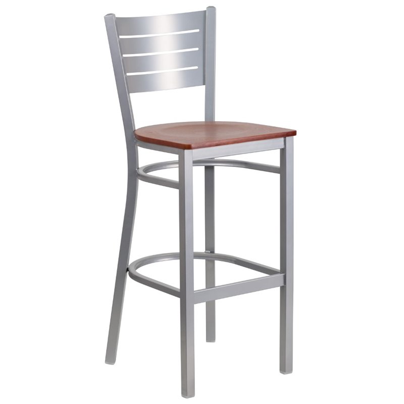 Home Square Bar Stool in Cherry and Silver Finish - Set of 2