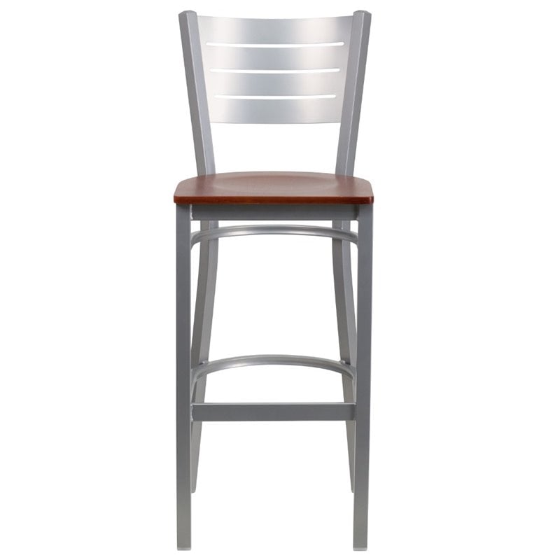 Home Square Bar Stool in Cherry and Silver Finish - Set of 2