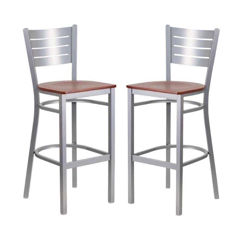 Home Square Bar Stool in Cherry and Silver Finish - Set of 2
