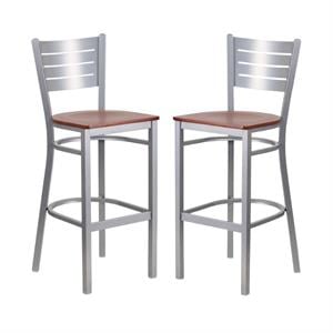 Home Square Bar Stool in Cherry and Silver Finish - Set of 2