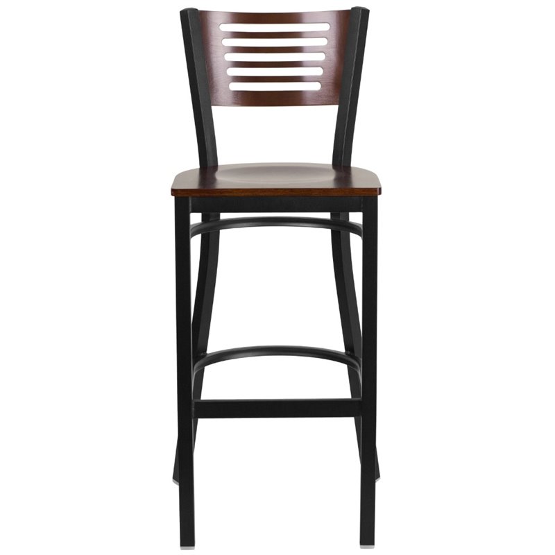 Home Square Restaurant Wood Bar Stool in Black & Walnut - Set of 2