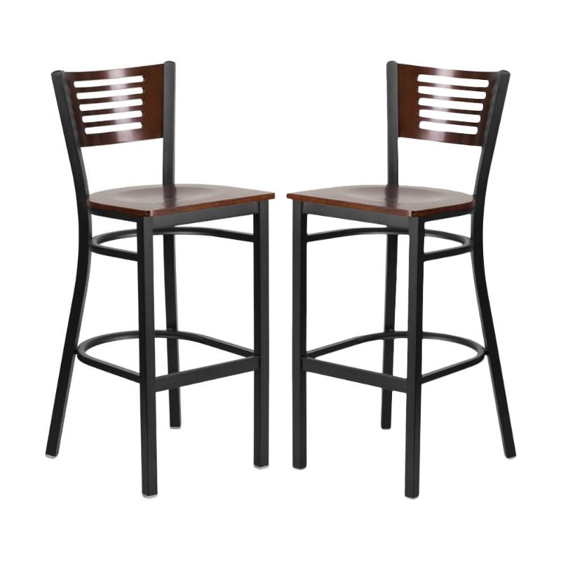 Home Square Restaurant Wood Bar Stool in Black & Walnut - Set of 2