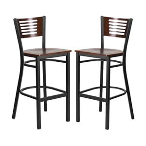 Home Square Restaurant Wood Bar Stool in Black & Walnut - Set of 2