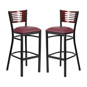 Home Square Metal Restaurant Bar Stool in Burgundy and Mahogany - Set of 2