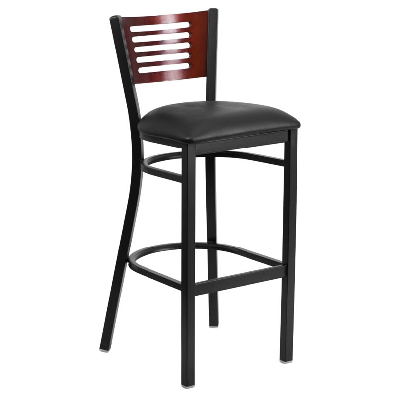 Home Square Metal Restaurant Bar Stool in Black and Mahogany - Set of 2