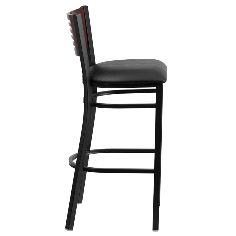 Home Square Metal Restaurant Bar Stool in Black and Mahogany - Set of 2