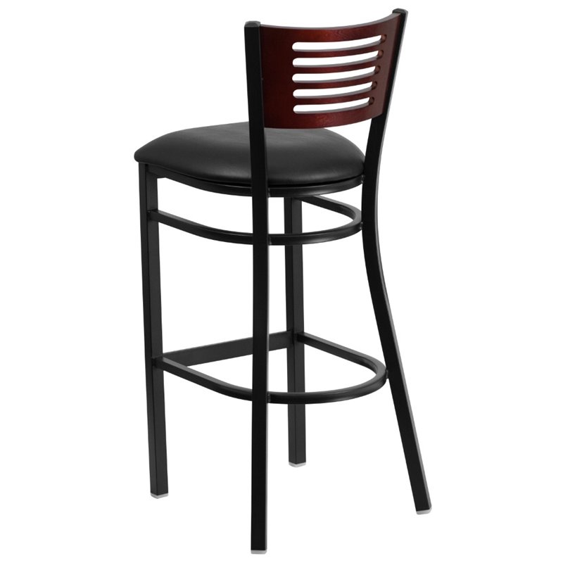 Home Square Metal Restaurant Bar Stool in Black and Mahogany - Set of 2
