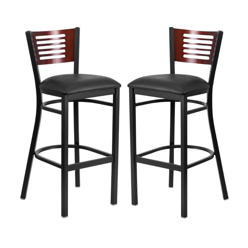 Home Square Metal Restaurant Bar Stool in Black and Mahogany - Set of 2