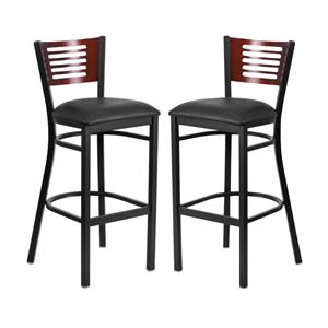 Home Square Metal Restaurant Bar Stool in Black and Mahogany - Set of 2