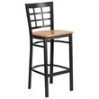Home Square Metal Window Back Bar Stool in Black and Natural Finish - Set of 2