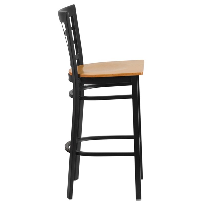 Home Square Metal Window Back Bar Stool in Black and Natural Finish - Set of 2