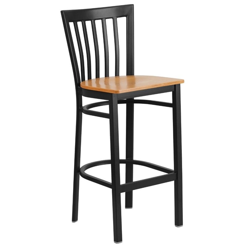 Home Square Metal Restaurant Bar Stool in Black & Natural Finish - Set of 2