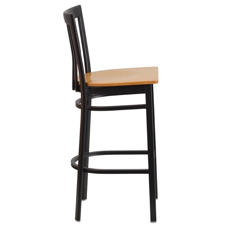 Home Square Metal Restaurant Bar Stool in Black & Natural Finish - Set of 2