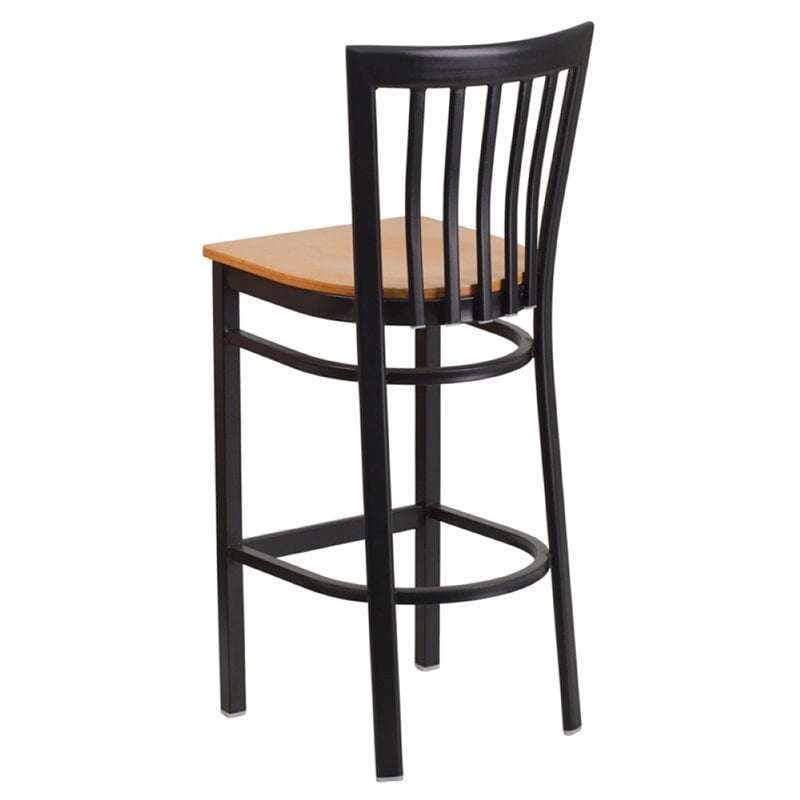 Home Square Metal Restaurant Bar Stool in Black & Natural Finish - Set of 2