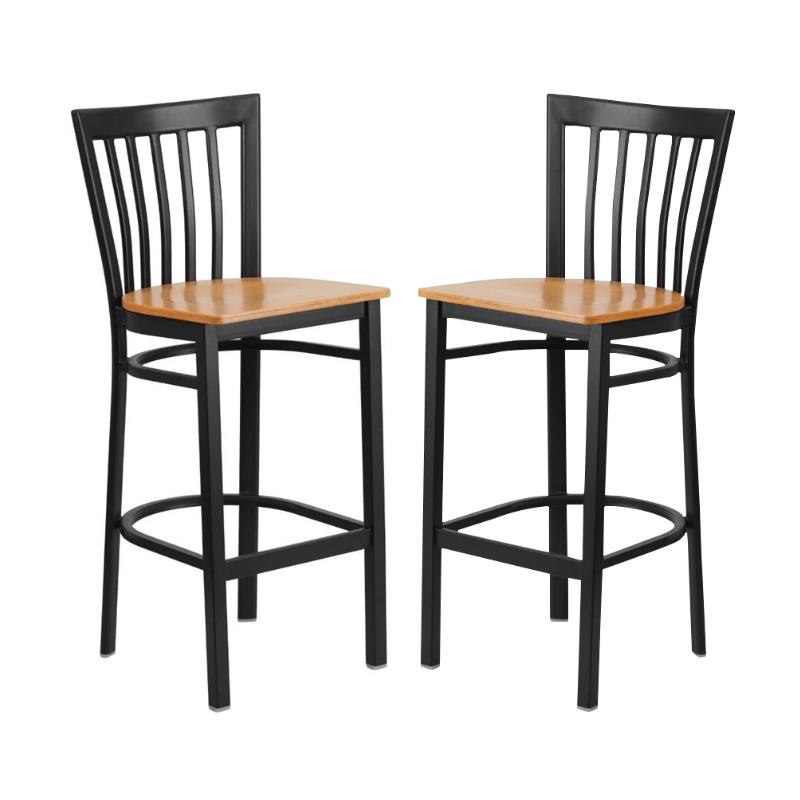 Home Square Metal Restaurant Bar Stool in Black & Natural Finish - Set of 2