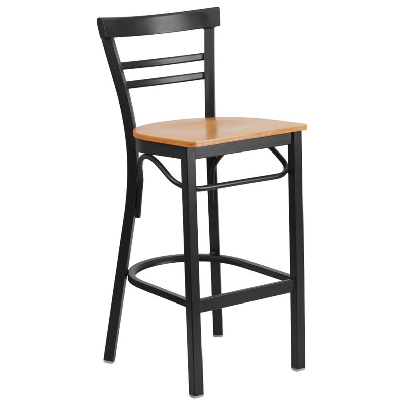 Home Square Metal Restaurant Bar Stool in Black and Natural - Set of 2