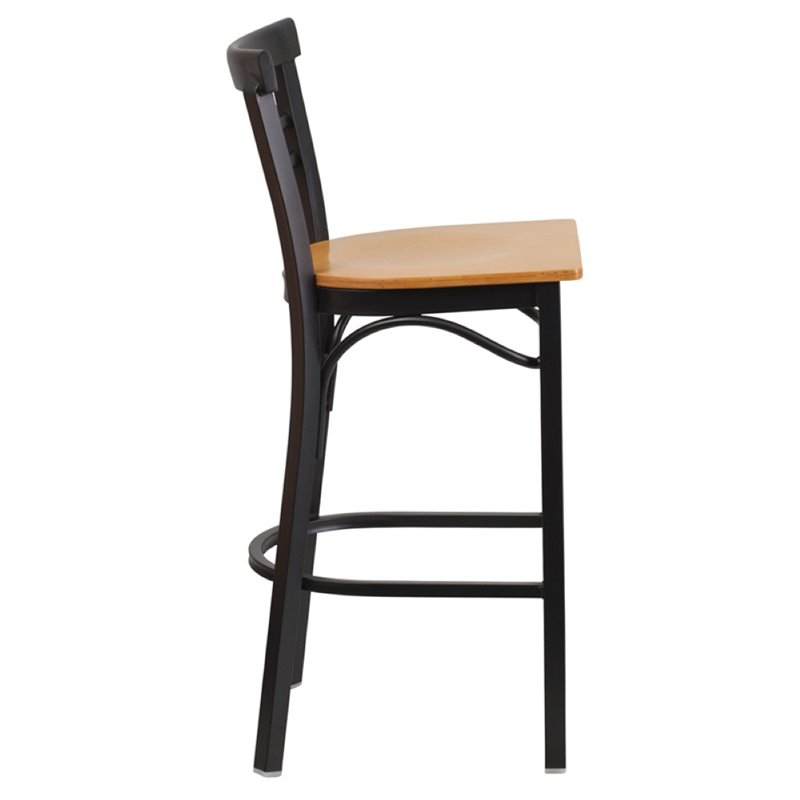 Home Square Metal Restaurant Bar Stool in Black and Natural - Set of 2