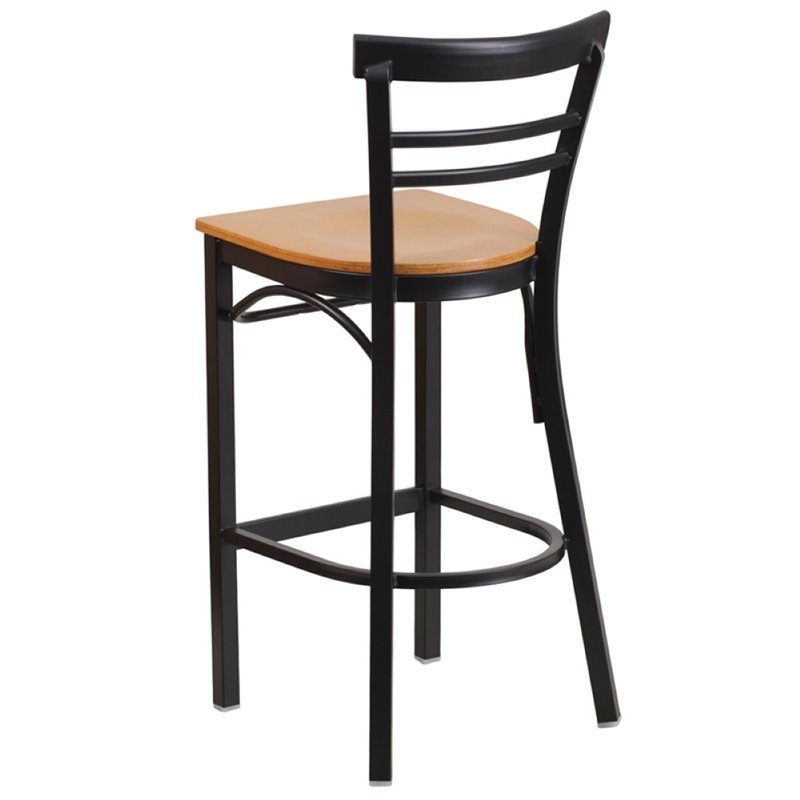 Home Square Metal Restaurant Bar Stool in Black and Natural - Set of 2