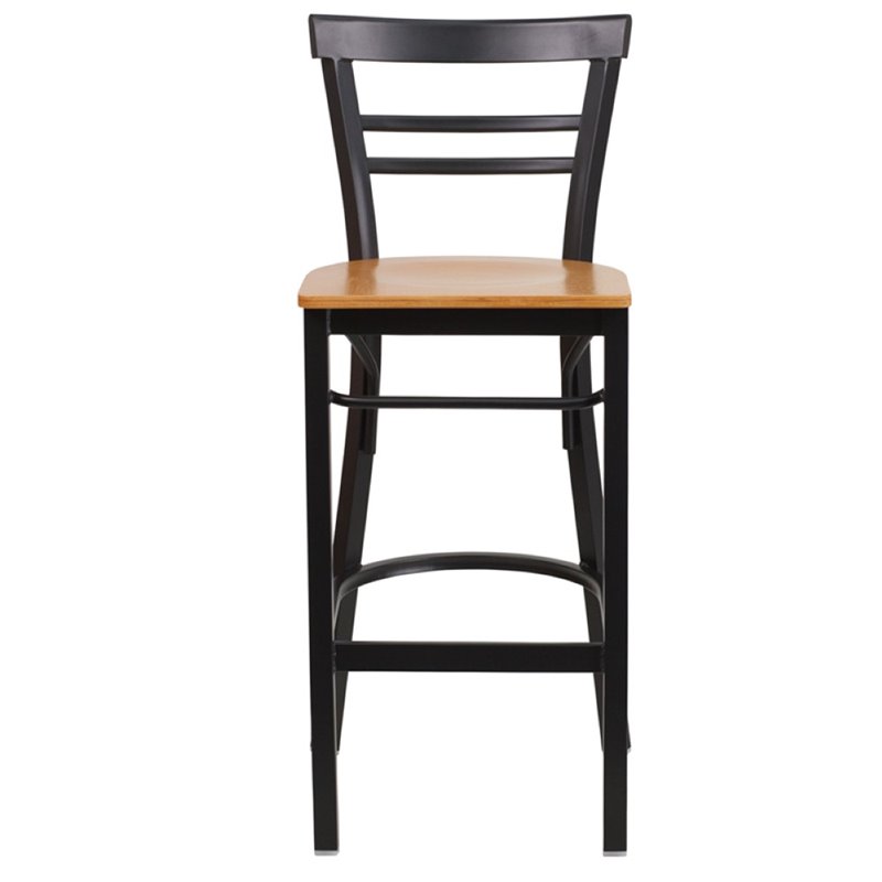 Home Square Metal Restaurant Bar Stool in Black and Natural - Set of 2