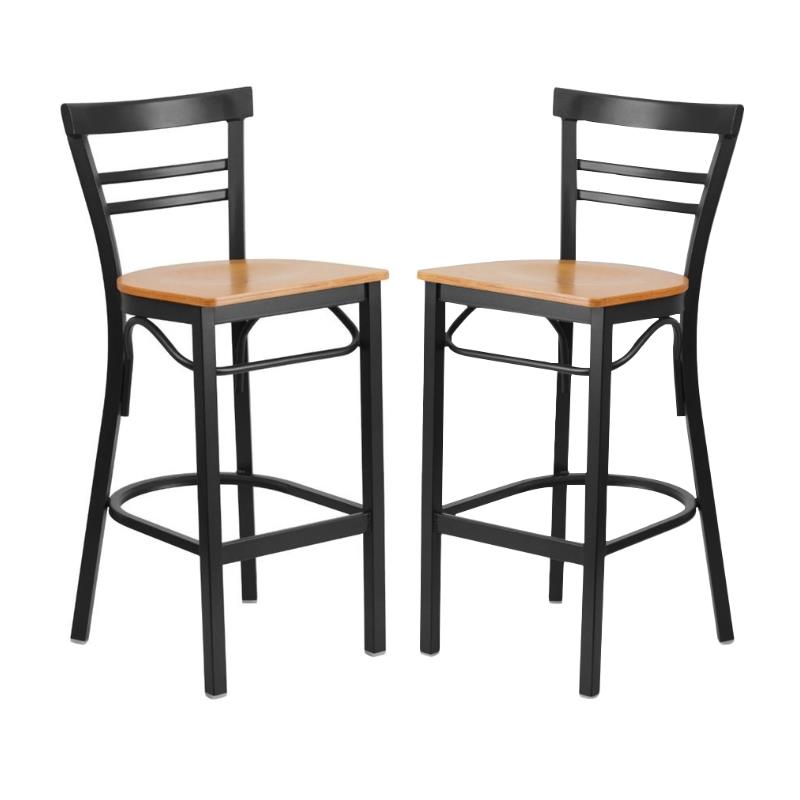 Home Square Metal Restaurant Bar Stool in Black and Natural - Set of 2