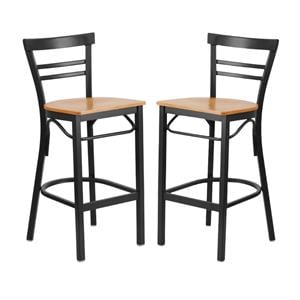 Home Square Metal Restaurant Bar Stool in Black and Natural - Set of 2