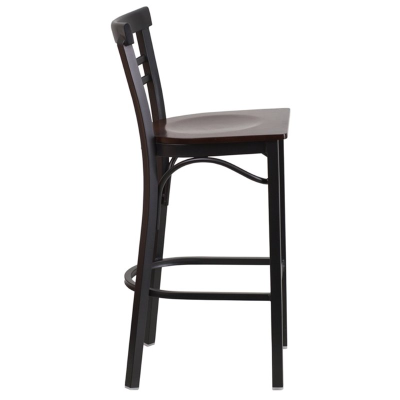 Home Square Metal Restaurant Bar Stool in Black and Walnut - Set of 2