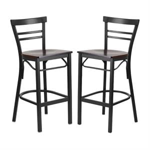 Home Square Metal Restaurant Bar Stool in Black and Walnut - Set of 2