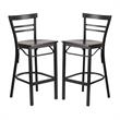 Home Square Metal Restaurant Bar Stool in Black and Walnut - Set of 2