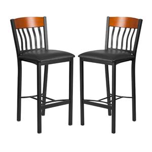 Home Square 30.5&quot Restaurant Bar Stool in Black and Cherry - Set of 2