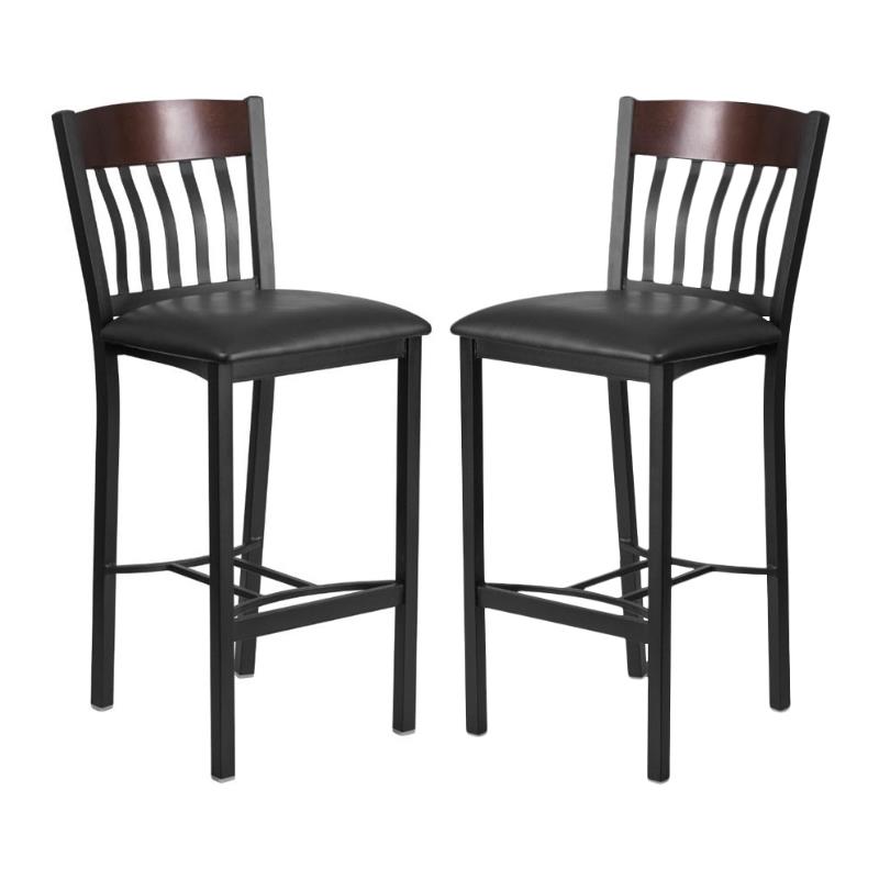 Home Square Wooden Restaurant Bar Stool in Black Finish - Set of 2