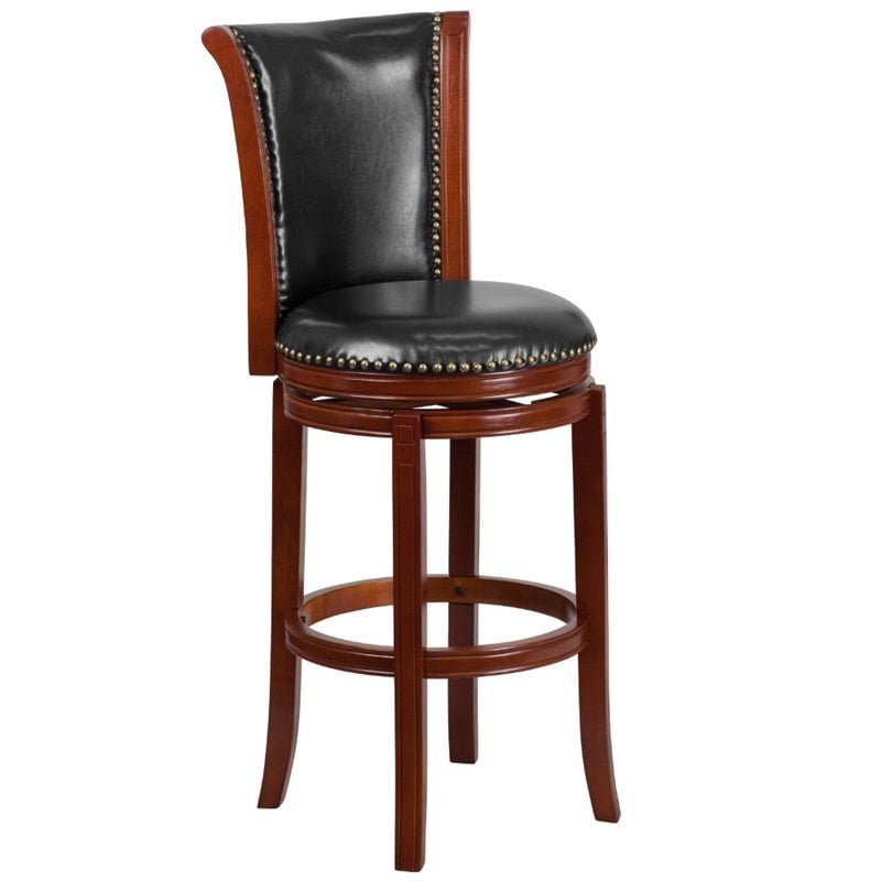 Home Square Wooden Bar Stool in Black and Chestnut - Set of 2