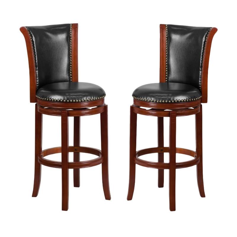 Home Square Wooden Bar Stool in Black and Chestnut - Set of 2