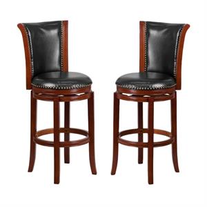 Home Square Wooden Bar Stool in Black and Chestnut - Set of 2