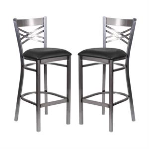 Home Square 31&quot Vinyl Upholstered Bar Stool in Black - Set of 2