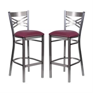 Home Square 31&quot Vinyl Upholstered Bar Stool in Burgundy - Set of 2