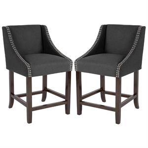 Home Square Carmel 24&quot Upholstered Counter Stool in Black - Set of 2