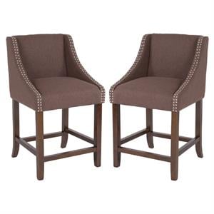 Home Square Carmel 24&quot Upholstered Counter Stool in Brown - Set of 2
