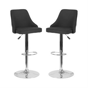 Home Square Trieste Upholstered Adjustable Bar Stool in Black - Set of 2